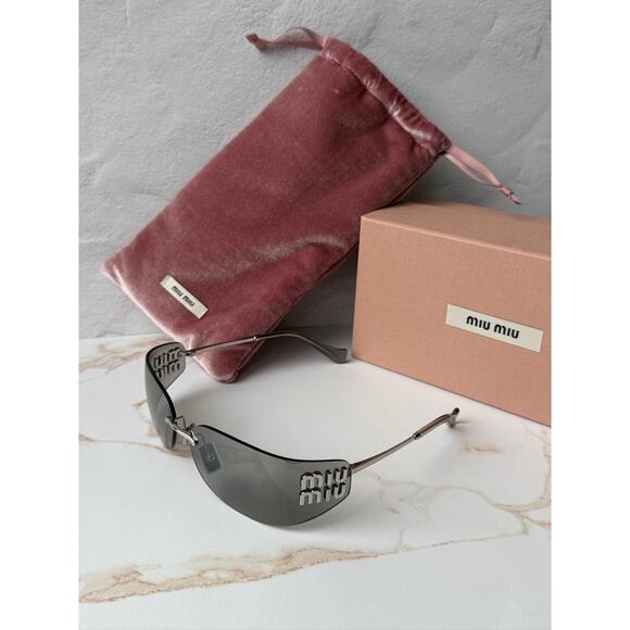 NEW Miu Miu MU A51S Mask Sunglasses in Silver Mirror $696 main image 7